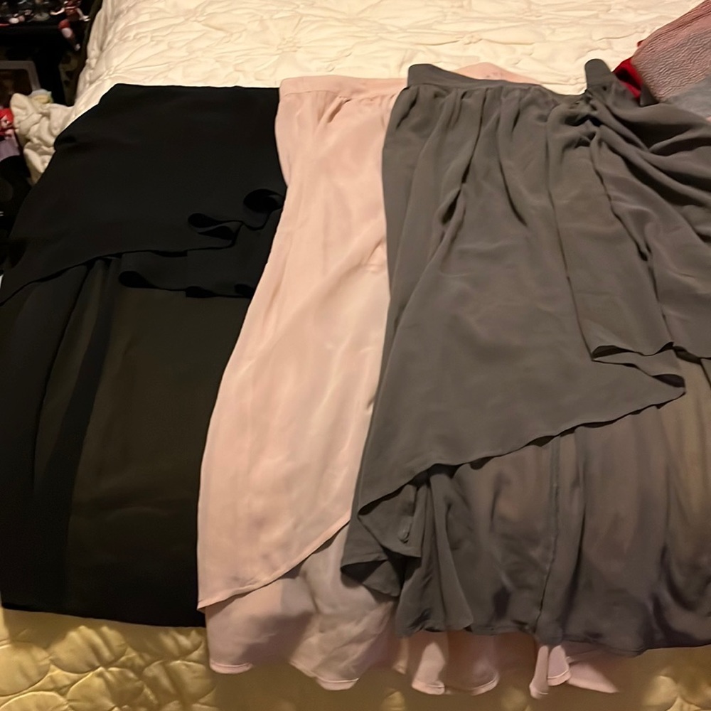 Set of 3 silky chiffon feeling high low hem skirts sheer grey pink black